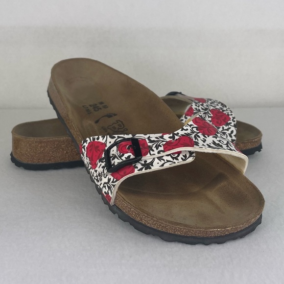 Birki’s Madrid Heart Sandals Women’s EUR 38 US 7-7.5 Black Swirl Red Heart Slide - Picture 12 of 12